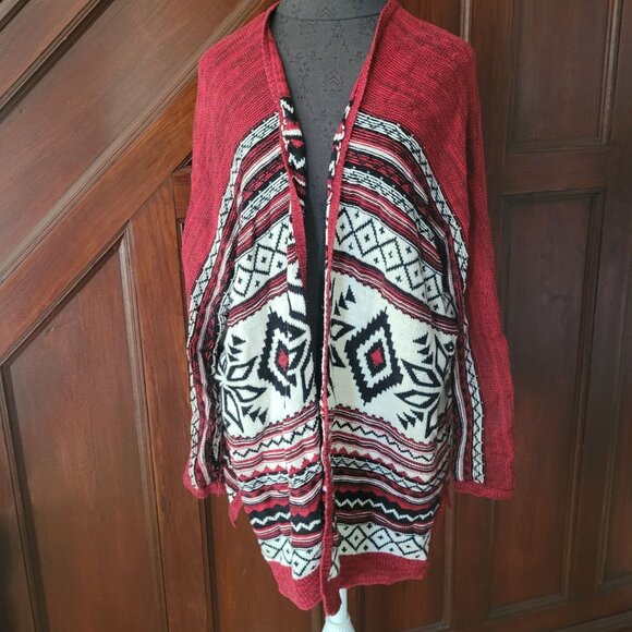 Vintage Mossimo Supply Co. Red & Black Aztec Knit Cardigan Sweater L - Picture 1 of 4
